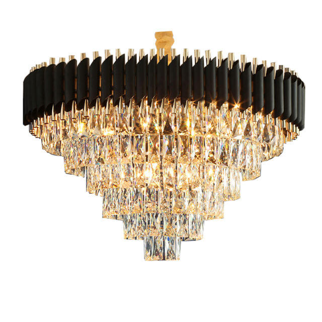 现代热销黑色金色LED K9水晶吊灯详情 | Contemporary Hot Sell Modern Black Gold LED K9 Crystal Chandelier Details